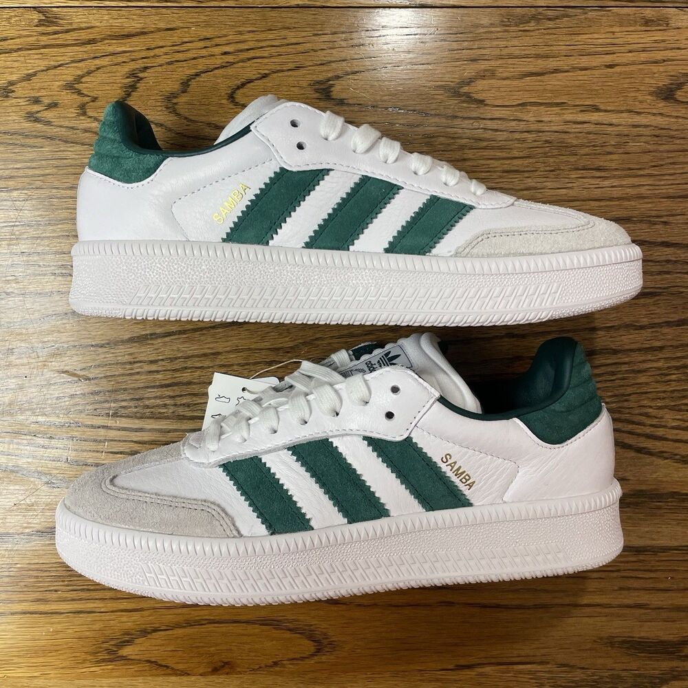 Women’s Size 7 7.5 8 8.5 ADIDAS SAMBA XLG White Green Leather Shoes NEW Athletic - Picture 2 of 6